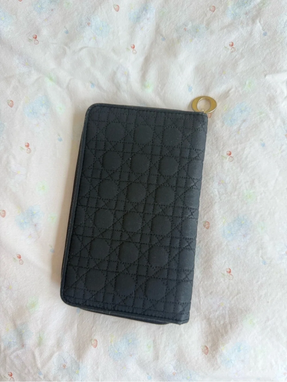 Dior Black Quilted Zip Wallet with Gold Ring Pull